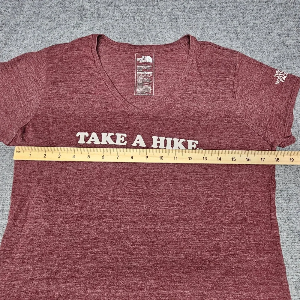 The North Face T-Shirt Womens L Red Take A Hike Graphic V-Neck Outdoor Gorpcore